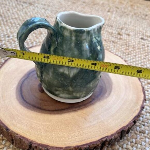 Signed Pottery Small Green Textured Pitcher Vase handmade - Picture 7 of 7